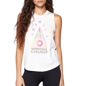 EUC Spiritual Gangster Evil Eye Moon Phases Muscle Tank Top Stone Womens Small